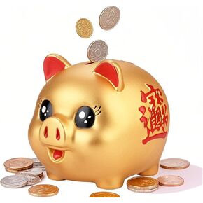 Zjchao Golden Cute Pig Money Bank ، Pig Money Saving Box Bank Bank Ecluping Box Bank Bank Bank Piggy Bank for Children