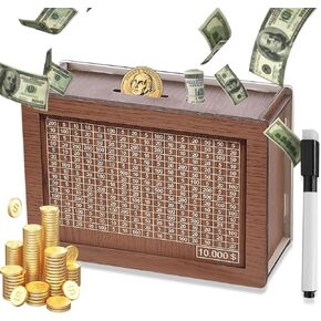 صندوق توفير الأموال الخشبية ، Coin Count Piggy Bank بهدف المال ، بنك توفير نقدي للبالغين/أطفال ، 10000 5000 3000 2000 1000