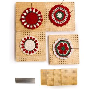 16 x 16 Inches Crochet Blocking Board 4 in 1 - Magnetic Splicing Large Size Granny Square Blocking Board Mats for Knitting & Crochet Projects with 15 Stainless Steel Pegs, Gifts for Mom, Grandmothers