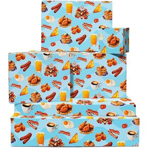 CENTRAL 23 Funny Birthday Wart Paper for Men Women - 6 صفائح من غلاف الهدايا - الإفطار الأمريكي - ورقة التفاف الأزرق - تأتي مع ملصقات - قابلة لإعادة التدوير