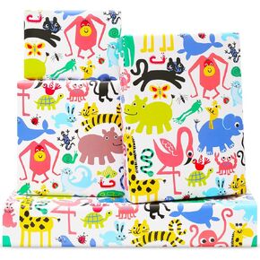 DXRJMB Animals Wrapping Paper for Boys Girls Kids,6 Sheets Crocodile, tiger, Giraffe and Elephant Design Wrap Paper 20 x 28 inches Per Sheet, Gift Wrap for Baby Shower Birthday Party