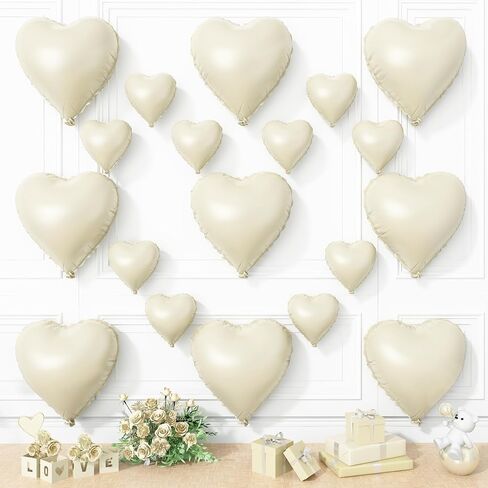 Cream Heart Balloons, 19PCS Cream White Heart Shape Balloons, 18Inch with 10Inch Nude Neutral Helium Foil Balloon Love Mylar Balloon for Birthday White Wedding Valentines Anniversary Decorations in Saudi Arabia