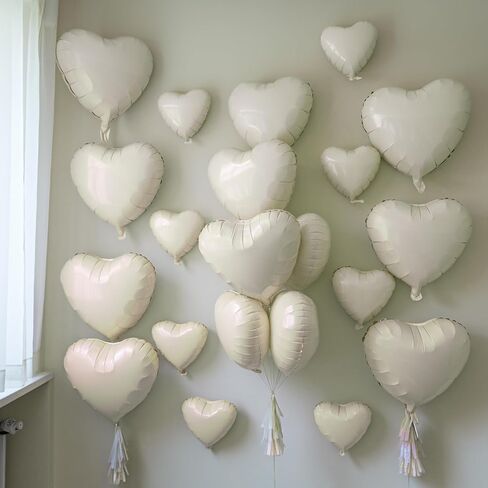 Cream Heart Balloons, 19PCS Cream White Heart Shape Balloons, 18Inch with 10Inch Nude Neutral Helium Foil Balloon Love Mylar Balloon for Birthday White Wedding Valentines Anniversary Decorations in Saudi Arabia