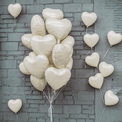 Cream Heart Balloons, 19PCS Cream White Heart Shape Balloons, 18Inch with 10Inch Nude Neutral Helium Foil Balloon Love Mylar Balloon for Birthday White Wedding Valentines Anniversary Decorations in Saudi Arabia