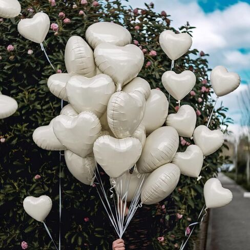 Cream Heart Balloons, 19PCS Cream White Heart Shape Balloons, 18Inch with 10Inch Nude Neutral Helium Foil Balloon Love Mylar Balloon for Birthday White Wedding Valentines Anniversary Decorations in Saudi Arabia