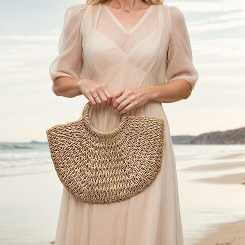 Straw Bag Womens Handbag Handwoven Large Straw Beach Tote Bag Hobo Summer Beach bag Straw Purse in Kuwait