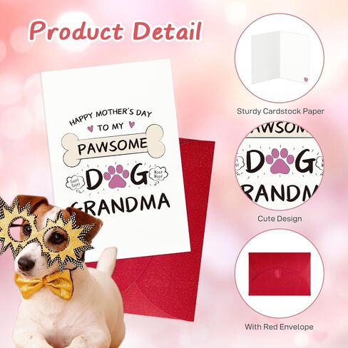 D24TIME Funny Dog Mother's Day Card for Grandma - 5.5" x 8" Happy Mothers Day Gift for Best Pawsome Grandmother from Dog Puppy with Envelope in Saudi Arabia