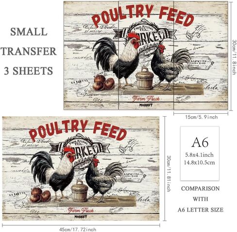 OLYCRAFT 3pcs/Set Farm Rub on Transfers for Furniture and Crafts 6x12 inch Rooster Chicken Furniture Decals Poultry Feed Transfer Stickers Rub on Decals for Wood Furniture Home Decor in Saudi Arabia