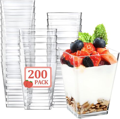 Eupako 50 Pack 5 oz Square Clear Plastic Dessert Cups Small Clear Plastic Tumbler Cups Great for Desserts, Appetizers, Puddings, Mousse and More in Saudi Arabia