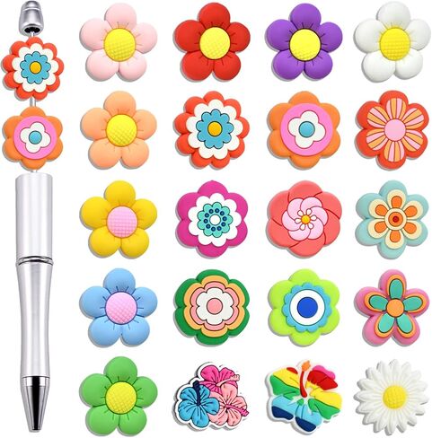 20pcs Sunflower Silicone Focal Beads, Daisy Focal Beads Inspirational Flower Assorted Bead Positive Focal Beads for Beaded Pen Keychain Jewelry Making DIY Crafts Necklace Bracelet in Saudi Arabia