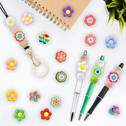20pcs Sunflower Silicone Focal Beads, Daisy Focal Beads Inspirational Flower Assorted Bead Positive Focal Beads for Beaded Pen Keychain Jewelry Making DIY Crafts Necklace Bracelet in Saudi Arabia