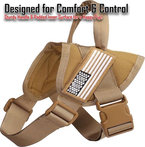 Service Dog Harness with Handle – No-Pull Tactical Dog Vest for Large Dogs, Military Style Heavy-Duty Tactical Dog Harness with Cushioned Soft Underpad That Doesn’t Collect Dog Hair; Brown (L) in Saudi Arabia