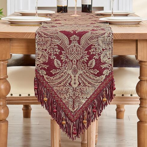 الطول والطاحونة الفاخرة الطاولة عداء 90 بوصة ، وترقيع Chenille Damask Jacquard طاولة الطعام المتسابقين مع متعددة الأدوات لتناول الطعام في غرفة الطعام حفلات العطلات الحفلات (الأزرق ، 13*90 بوصة) in Saudi Arabia