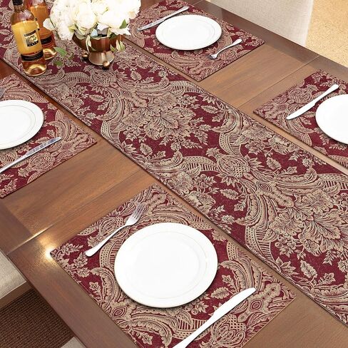 الطول والطاحونة الفاخرة الطاولة عداء 90 بوصة ، وترقيع Chenille Damask Jacquard طاولة الطعام المتسابقين مع متعددة الأدوات لتناول الطعام في غرفة الطعام حفلات العطلات الحفلات (الأزرق ، 13*90 بوصة) in Kuwait