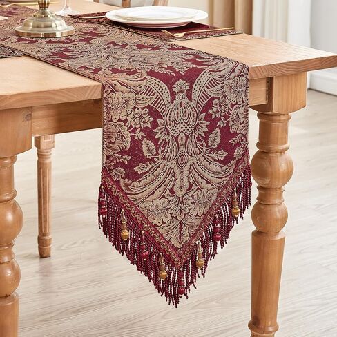 الطول والطاحونة الفاخرة الطاولة عداء 90 بوصة ، وترقيع Chenille Damask Jacquard طاولة الطعام المتسابقين مع متعددة الأدوات لتناول الطعام في غرفة الطعام حفلات العطلات الحفلات (الأزرق ، 13*90 بوصة) in Saudi Arabia