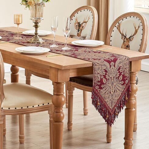 الطول والطاحونة الفاخرة الطاولة عداء 90 بوصة ، وترقيع Chenille Damask Jacquard طاولة الطعام المتسابقين مع متعددة الأدوات لتناول الطعام في غرفة الطعام حفلات العطلات الحفلات (الأزرق ، 13*90 بوصة) in Saudi Arabia