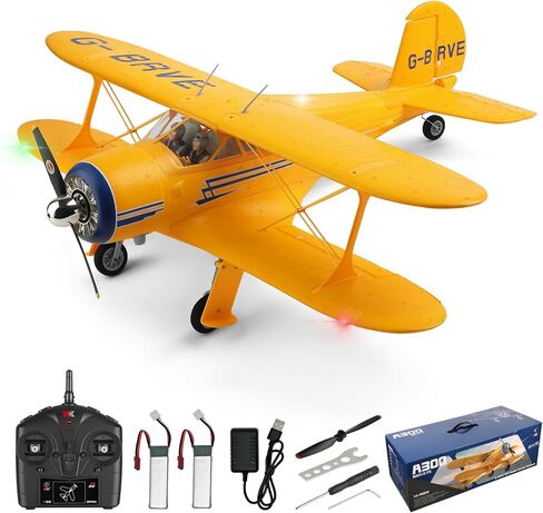 CKYSCHN WLtoys A300 4-Ch RC Plane, Beechcraft D-17 RC Airplanes with Lights, 6G/3D Brushless RC Planes with 2 Batteries, 2.4G Remote Control RC Airplanes Gifts for Adults (Red) in Kuwait