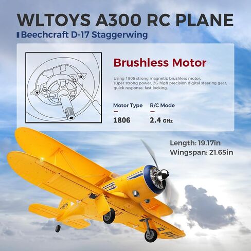 CKYSCHN WLtoys A300 4-Ch RC Plane, Beechcraft D-17 RC Airplanes with Lights, 6G/3D Brushless RC Planes with 2 Batteries, 2.4G Remote Control RC Airplanes Gifts for Adults (Red) in Kuwait