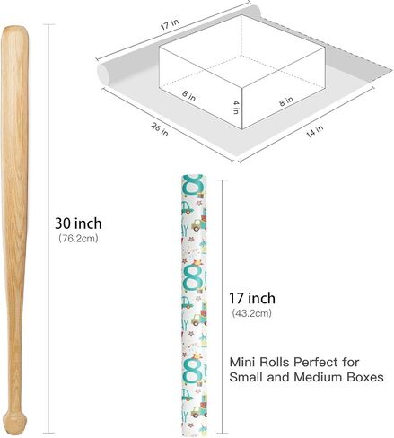 RUSPEPA Happy 8th Birthday Wrapping Paper Roll for Boys, Mini Roll, Blue Cute Boy, Gift, Car and Cake Pattern Gift Wrap Paper for Birthday Party and More, 17 Inches x 16.4 Feet, 8 Years Old in Saudi Arabia