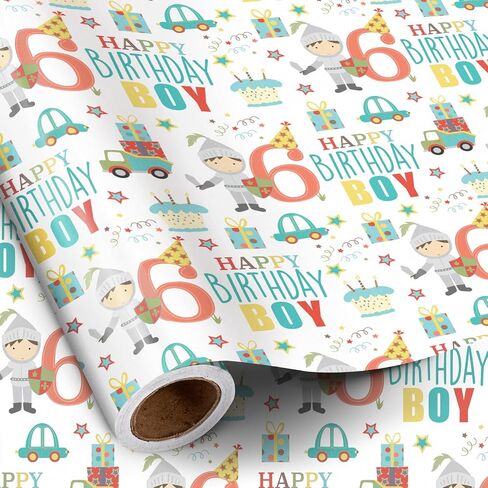 RUSPEPA Happy 8th Birthday Wrapping Paper Roll for Boys, Mini Roll, Blue Cute Boy, Gift, Car and Cake Pattern Gift Wrap Paper for Birthday Party and More, 17 Inches x 16.4 Feet, 8 Years Old in Saudi Arabia