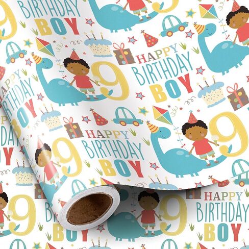 Ruspepa Happy Happy Happy First Fridtwing Paper Roll for Boys ، Mini Roll ، Blue Cute Boy ، Gift and Cake Pattern Pattern Pattern Paper لحفلة عيد الميلاد وأكثر ، 17 بوصة × 16.4 قدمًا ، 8 سنوات in Kuwait