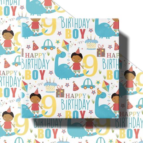 Ruspepa Happy Happy Happy First Fridtwing Paper Roll for Boys ، Mini Roll ، Blue Cute Boy ، Gift and Cake Pattern Pattern Pattern Paper لحفلة عيد الميلاد وأكثر ، 17 بوصة × 16.4 قدمًا ، 8 سنوات in Kuwait