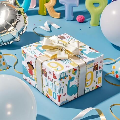 Ruspepa Happy Happy Happy First Fridtwing Paper Roll for Boys ، Mini Roll ، Blue Cute Boy ، Gift and Cake Pattern Pattern Pattern Paper لحفلة عيد الميلاد وأكثر ، 17 بوصة × 16.4 قدمًا ، 8 سنوات in Kuwait