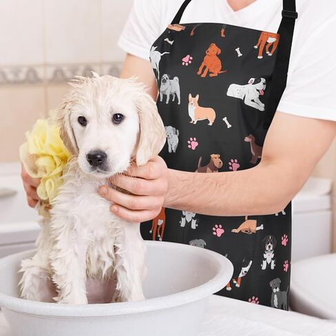 Dog Grooming Waterproof Apron with 2 Pockets, Cute Animals Puppy Dog Pets Apron, Grooming Apron for Dog Groomers in Kuwait