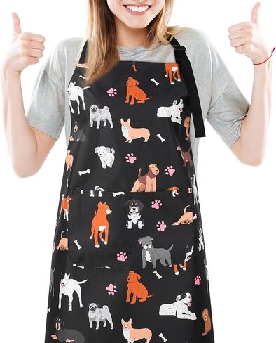 Dog Grooming Waterproof Apron with 2 Pockets, Cute Animals Puppy Dog Pets Apron, Grooming Apron for Dog Groomers in Kuwait