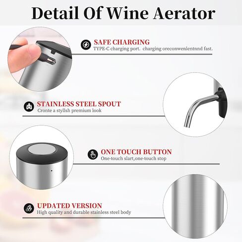 Wine Aerator Pourer with USB Rechargeable, Electric Wine Bottle Dispenser,Automatic Wine pourer Machine,One Touch Multi-Smart Wine Decanter for Wine Lovers,Wine Gifts in Saudi Arabia