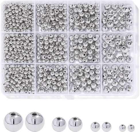 1100 Pcs Gold Beads Smooth Round Beads 3/4/6/8mm Gold Spacer Loose Ball Bead Kits Gold Filled Beads for Bracelet Jewelry Making in Kuwait