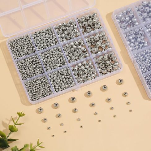 1100 Pcs Gold Beads Smooth Round Beads 3/4/6/8mm Gold Spacer Loose Ball Bead Kits Gold Filled Beads for Bracelet Jewelry Making in Kuwait