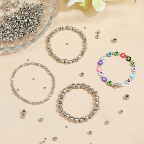 1100 Pcs Gold Beads Smooth Round Beads 3/4/6/8mm Gold Spacer Loose Ball Bead Kits Gold Filled Beads for Bracelet Jewelry Making in Kuwait