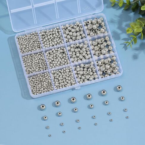 1100 Pcs Gold Beads Smooth Round Beads 3/4/6/8mm Gold Spacer Loose Ball Bead Kits Gold Filled Beads for Bracelet Jewelry Making in Kuwait