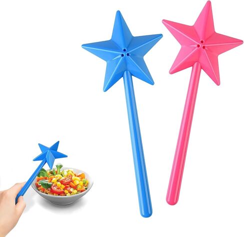 2 PCS Salt and Pepper Shaker Magic Wands, Pentagram Shape Salt Dispenser, Wand Salt and Pepper Shakers, Star Wand Salt and Pepper Shakers Refillable With Holes Kitchen Accessories (Black+White) in Saudi Arabia