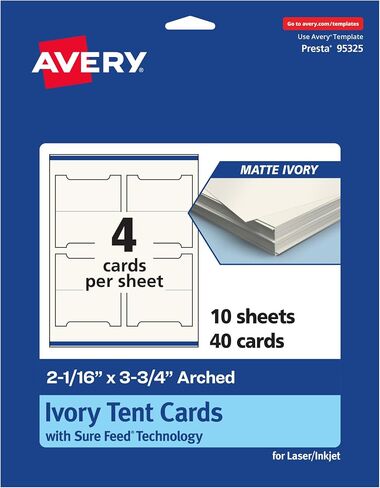 Avery Printable Arched Tent Cards with Sure Feed Technology, 2-1/16" x 3.75", Matte Ivory Cardstock, Print-to-the-Edge, Laser/Inkjet, 100 Total, Great for Table Talkers, Promotional Signs, and More in Kuwait