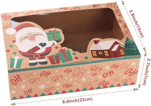ourwarm 12 Pack Christmas Cookie Boxes مع نافذة ، وصناديق ذات عطلات كبيرة من مخبز الطعام لتقديم الهدايا ، والمعجنات ، والحلوى ، وفضلات الحفلات ، وصناديق هدايا عيد الميلاد كرافت مع أشرطة وعلامات هدايا DIY in Kuwait