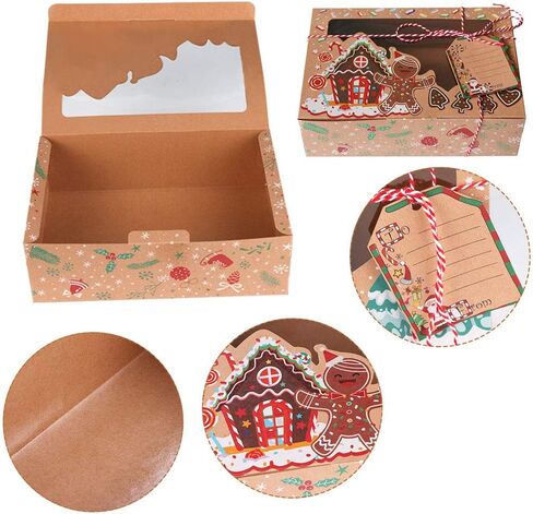 ourwarm 12 Pack Christmas Cookie Boxes مع نافذة ، وصناديق ذات عطلات كبيرة من مخبز الطعام لتقديم الهدايا ، والمعجنات ، والحلوى ، وفضلات الحفلات ، وصناديق هدايا عيد الميلاد كرافت مع أشرطة وعلامات هدايا DIY in Kuwait