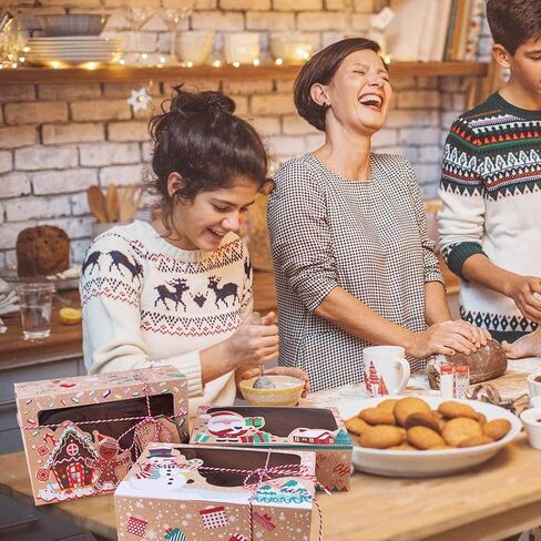 ourwarm 12 Pack Christmas Cookie Boxes مع نافذة ، وصناديق ذات عطلات كبيرة من مخبز الطعام لتقديم الهدايا ، والمعجنات ، والحلوى ، وفضلات الحفلات ، وصناديق هدايا عيد الميلاد كرافت مع أشرطة وعلامات هدايا DIY in Kuwait
