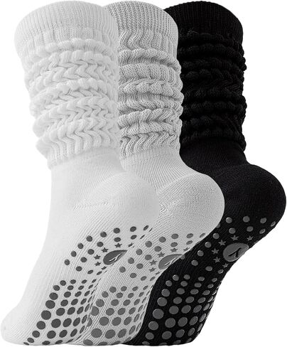 Yawlsow Pilates Socks with Grips for Women Yoga Ruffle Grippy Non Slip Long Slouchy Scrunch Socks for Barre Workout Hospital in Kuwait