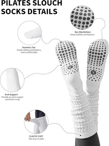 Yawlsow Pilates Socks with Grips for Women Yoga Ruffle Grippy Non Slip Long Slouchy Scrunch Socks for Barre Workout Hospital in Kuwait