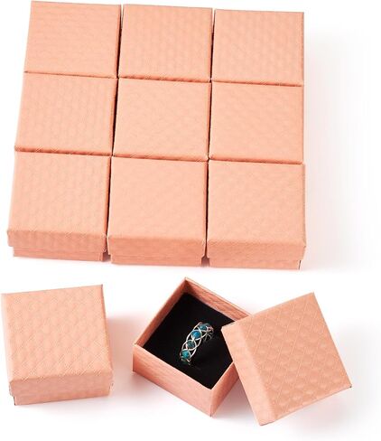 Craftdady 12Pcs Pink Jewelry Ring Boxes 1.97 x 1.97 x 1.18 Inch Small Square Boxes Earring Boxes Diamond Pattern Jewelry Cardboard Boxes with Lids Present Packing Boxes for Festival Jewelry Display in Saudi Arabia