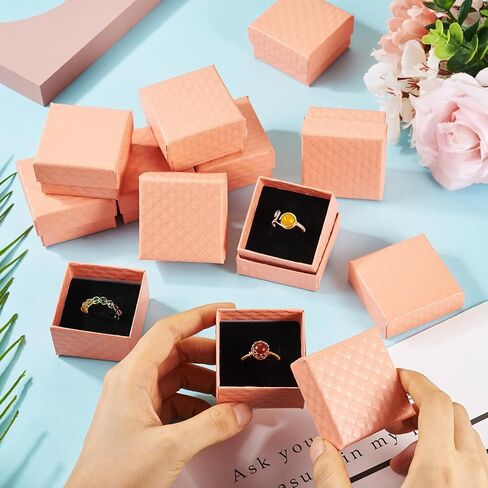 Craftdady 12Pcs Pink Jewelry Ring Boxes 1.97 x 1.97 x 1.18 Inch Small Square Boxes Earring Boxes Diamond Pattern Jewelry Cardboard Boxes with Lids Present Packing Boxes for Festival Jewelry Display in Saudi Arabia