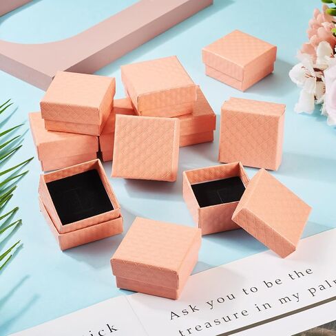 Craftdady 12Pcs Pink Jewelry Ring Boxes 1.97 x 1.97 x 1.18 Inch Small Square Boxes Earring Boxes Diamond Pattern Jewelry Cardboard Boxes with Lids Present Packing Boxes for Festival Jewelry Display in Saudi Arabia