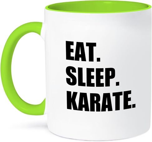 3dRose Eat Sleep Karate-Martial Art Enthusiast Gift-Black Text Typography Two Tone Mug, 11 oz in Saudi Arabia
