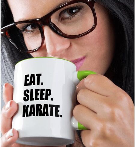3dRose Eat Sleep Karate-Martial Art Enthusiast Gift-Black Text Typography Two Tone Mug, 11 oz in Saudi Arabia
