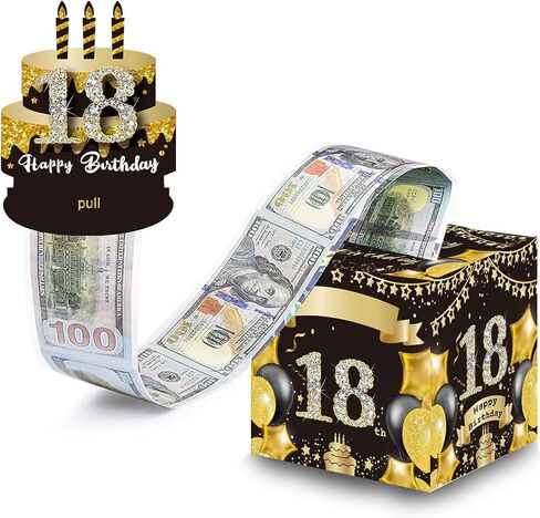 18th Birthday Surprise Gift Box, Happy 18th Birthday Money Gift Boxes for Cash Surprise Pull Out Money Gift Box Birthday Gifts for Boys Girls 18th Birthday Party Decorations (with 50PCS Bags) in Saudi Arabia