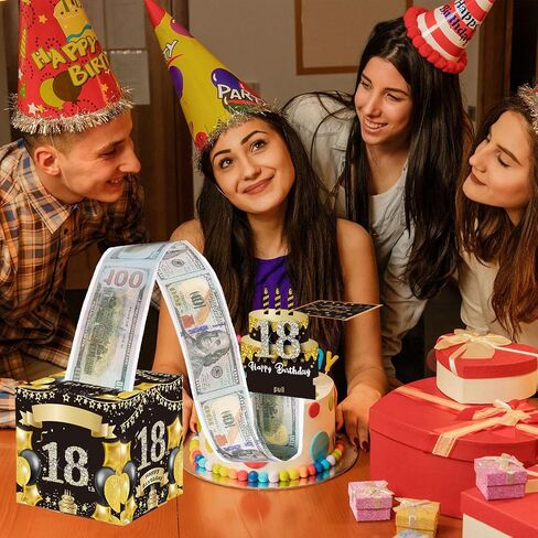 18th Birthday Surprise Gift Box, Happy 18th Birthday Money Gift Boxes for Cash Surprise Pull Out Money Gift Box Birthday Gifts for Boys Girls 18th Birthday Party Decorations (with 50PCS Bags) in Saudi Arabia