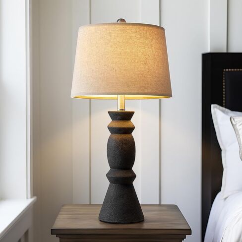 Oneach 25'' Farmhouse Ceramic Table Lamp Set of 2 for Bedroom Living Room House Decor Deep Charcoal Grey Desk Lamps Home Office Dorm Rustic Modern Style Lamp in Saudi Arabia