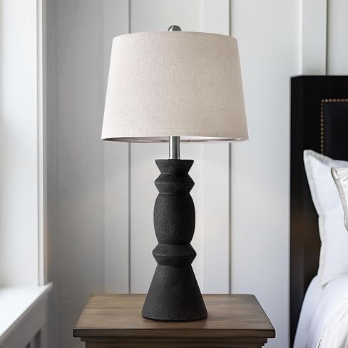 Oneach 25'' Farmhouse Ceramic Table Lamp Set of 2 for Bedroom Living Room House Decor Deep Charcoal Grey Desk Lamps Home Office Dorm Rustic Modern Style Lamp in Saudi Arabia